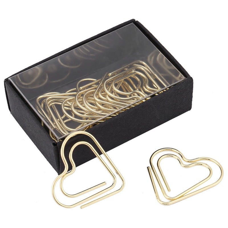 Hztyyier Heart-Shaped Paper Clips, 12-Pack Metal Document Clamps for School Office Use, Golden Bookmark Organizer Stationery Supplies - Image 4